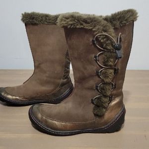 Clark's pr!vo brown leather faux fur lined boots size 6 with bungee